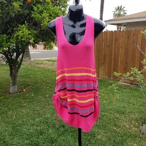 Pink and Multicolor Knit Swimsuit Coverup / Rave Outfit